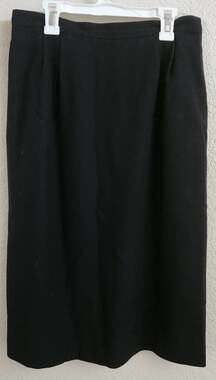 Black 100% Wool Below The Knee Skirt 10 Lined Lightweight Pleated Front